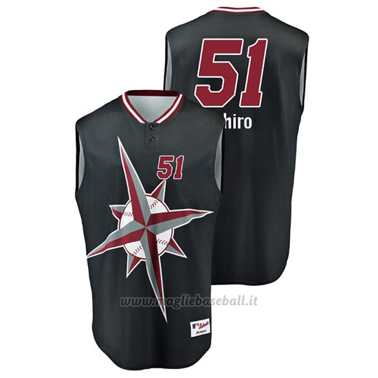 Maglia Baseball Uomo Seattle Mariners Ichiro Suzuki Throwback Turn Ahead The Clock Nero